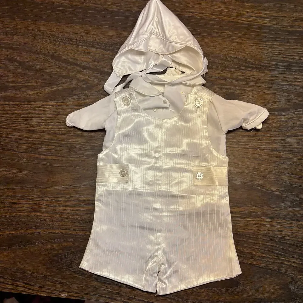 Vintage Baptism Outfit Little Things Mean A Lot Romper & Hat 18M Ivory